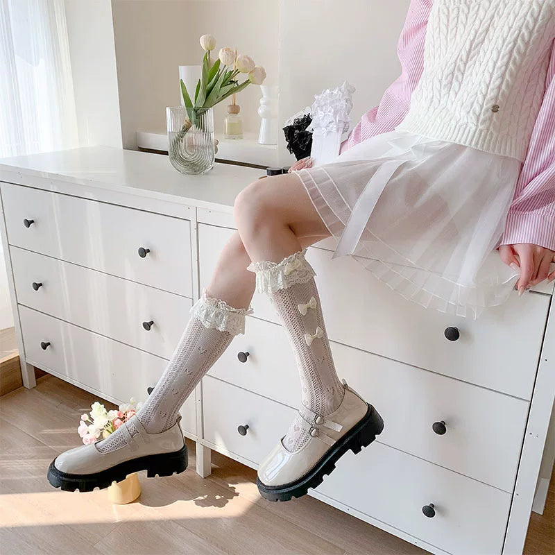 Fantasy Doll - Lace Ballet - Mid-calf socks with ribbon bows