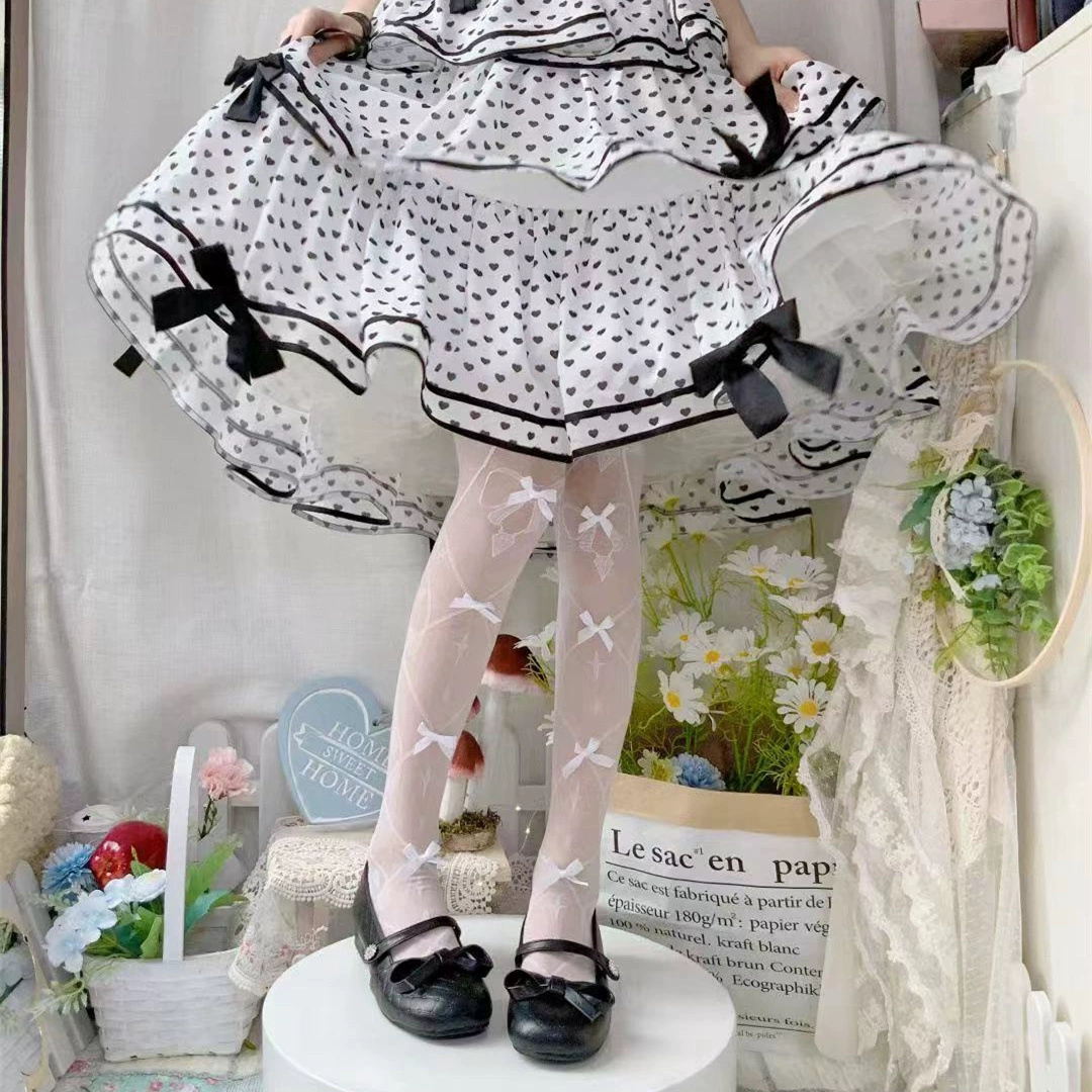 Fantasy Doll - Ribbon Jacquard - Over-the-knee jacquard socks with card-suit motifs