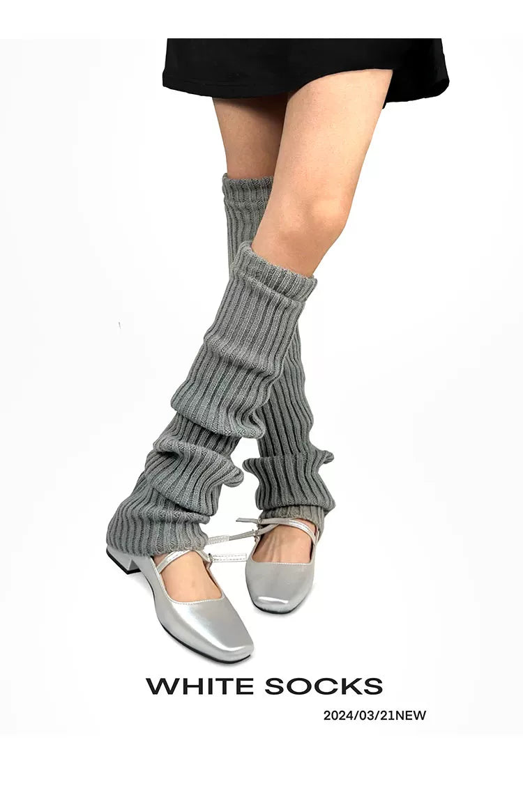 White Socks - Y2K Scrunch Knit - Ribbed Knit Leg Warmers in Five Colours