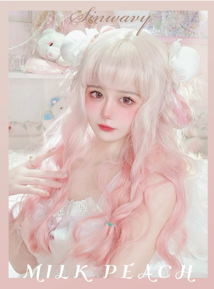 Pink-beige gradient long curly Lolita wig - view 5