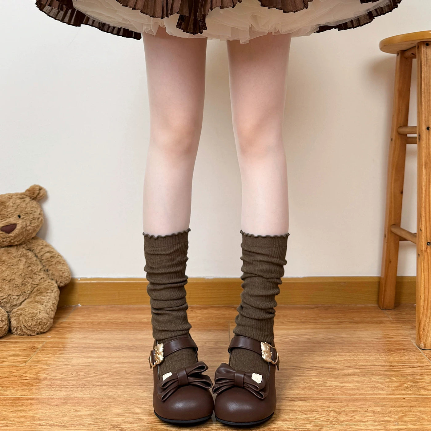 Chubby Bear Tales - Antique Doll - Thin Mid-Calf Socks with a Slouchy Ruched Shape