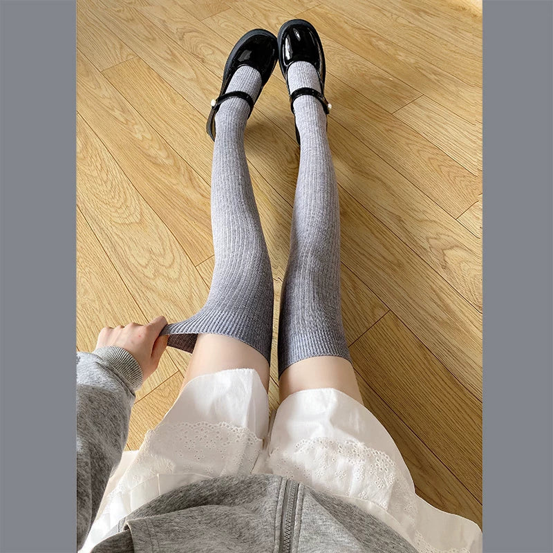 Floral Milk Cat - Autumn-Winter JK - Vertical-Stripe Socks in Over-Knee and Calf Lengths