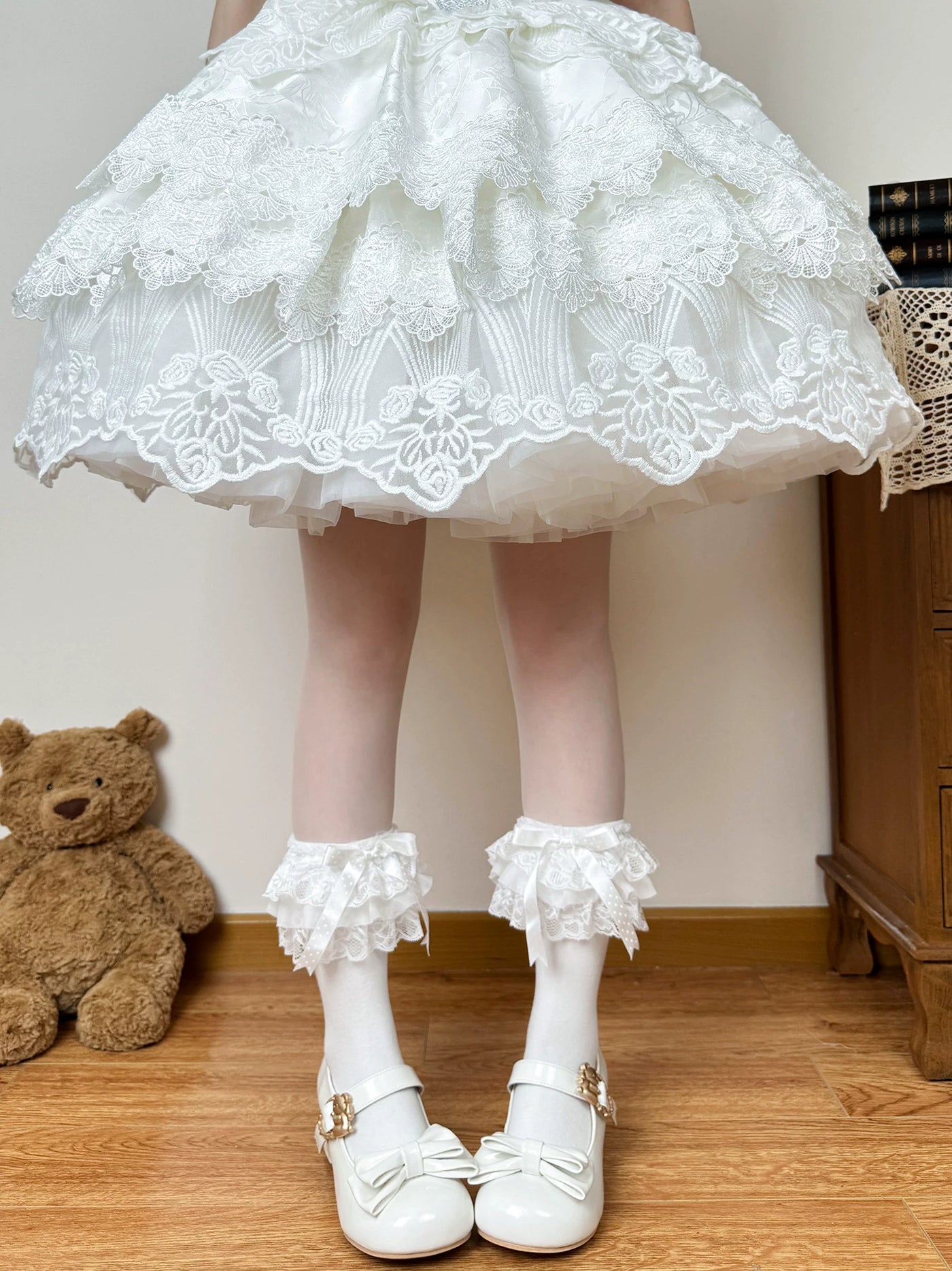 Chubby Bear Tales - Ballet Doll - White Socks with Polka-Dot Bow