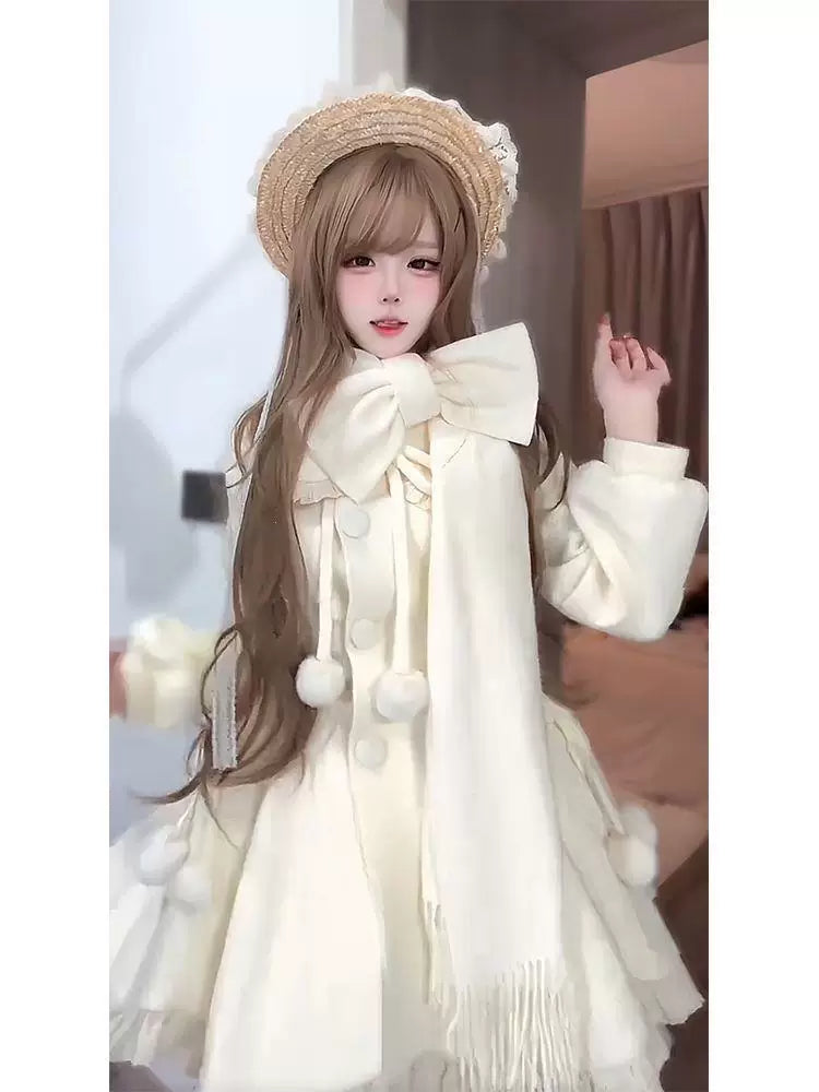 Sweetheart Dream Machine - First Love - Cotton-Padded Coat Dress and Bow Scarf Set