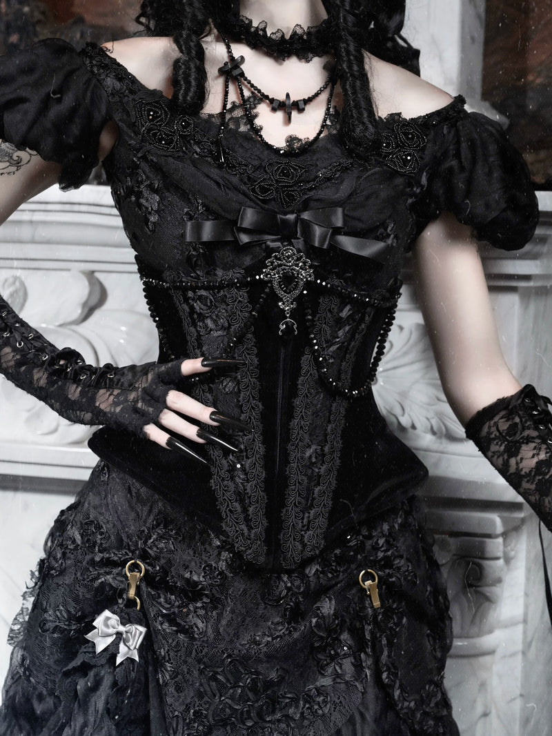 BLOOD SUPPLY: Cupid's Magic Box Black Velvet Waist Corset, product view 4