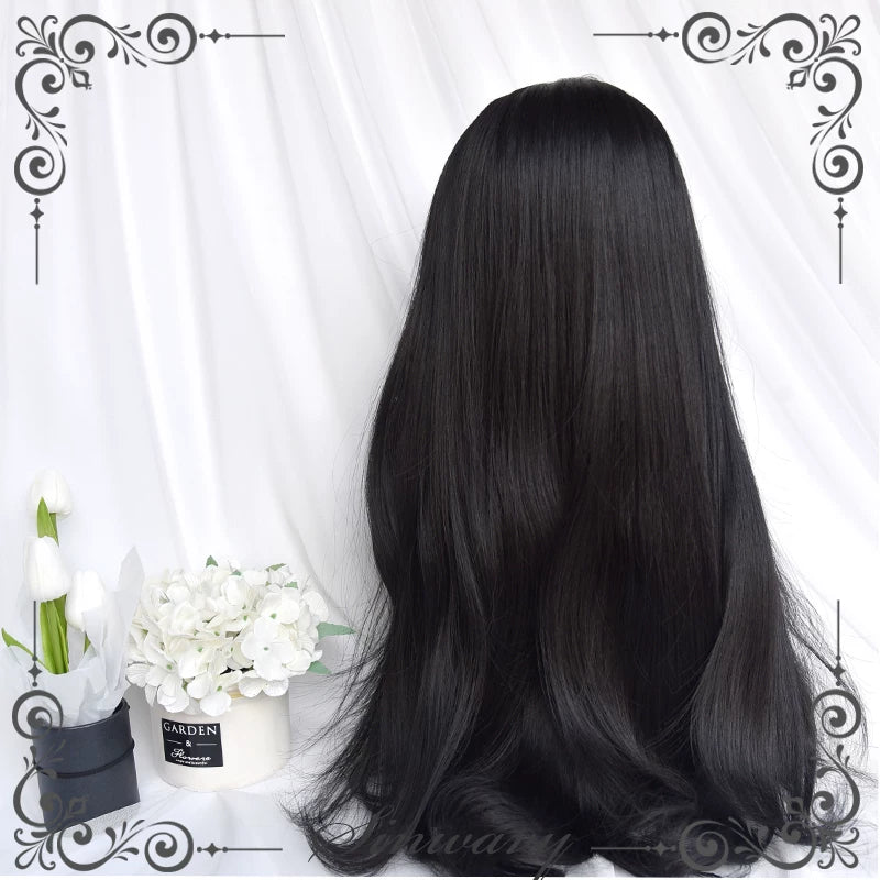 Natural black long curly wig with long sideburns - view 3
