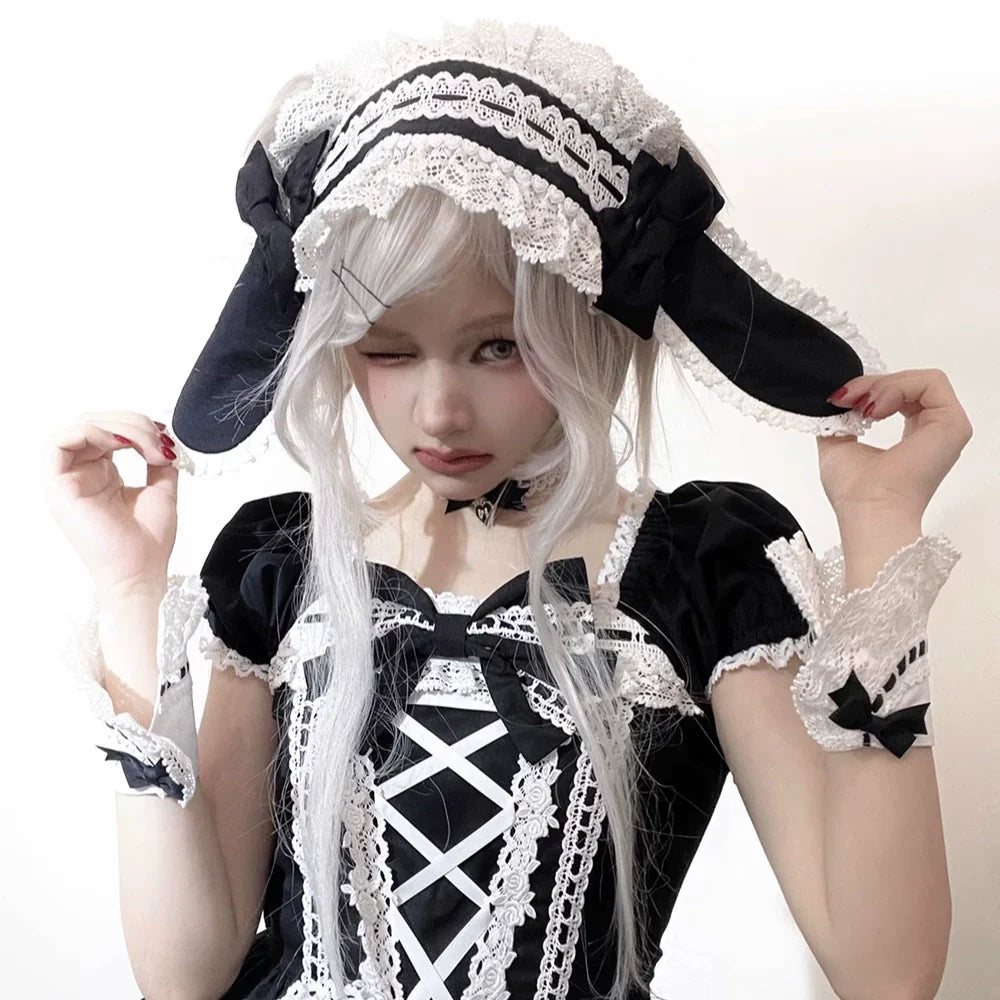 Miss Point - Vintage Petal Rabbit - Old School Lolita Headdress Suit With Bunny Ear