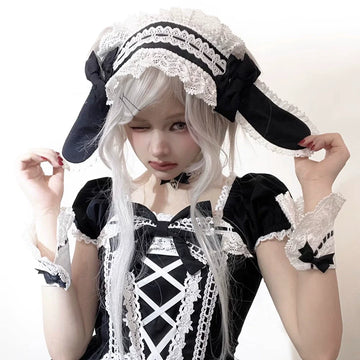 Miss Point - Vintage Petal Rabbit - Old School Lolita Headdress Suit With Bunny Ear