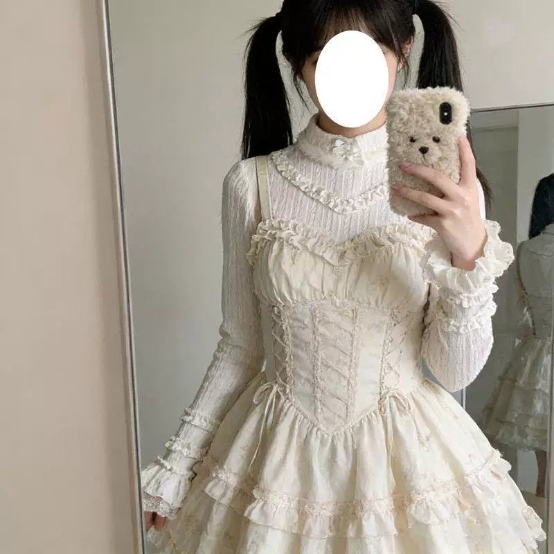 Sweetheart Dream Machine - Lace Inner Layer - Long-Sleeve Blouse with Ruffled Collar