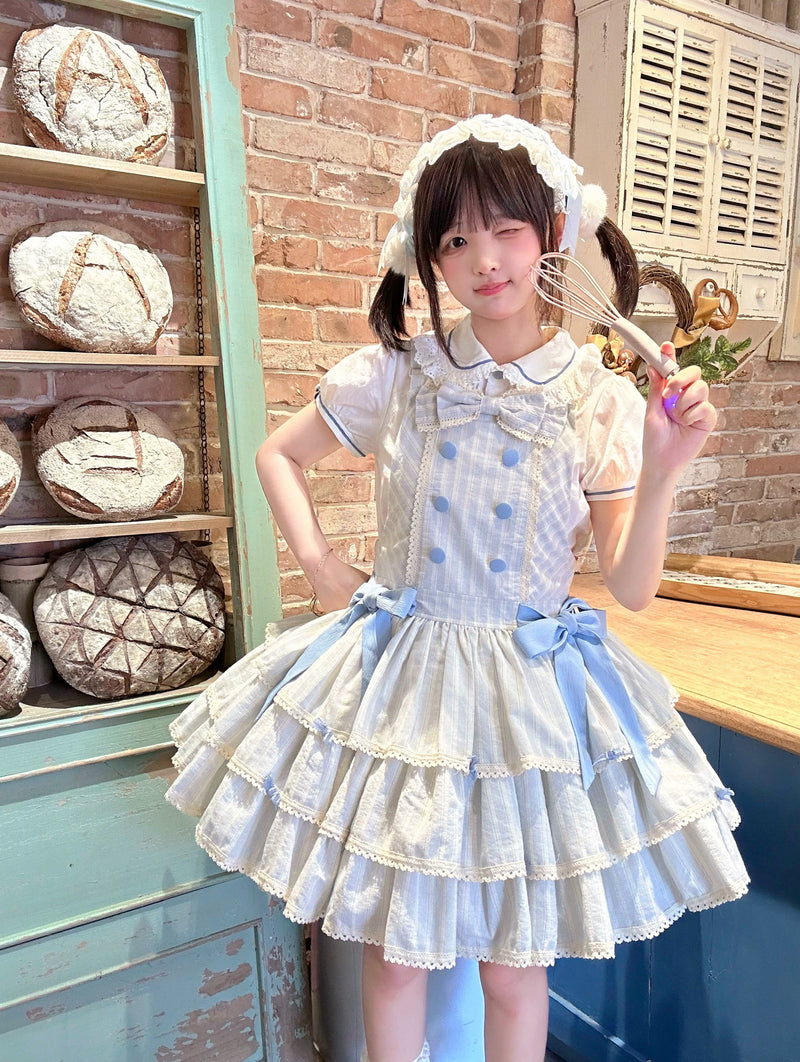 White Tea Story - Mian Mian Bing - Tiered cotton Lolita jumper skirt