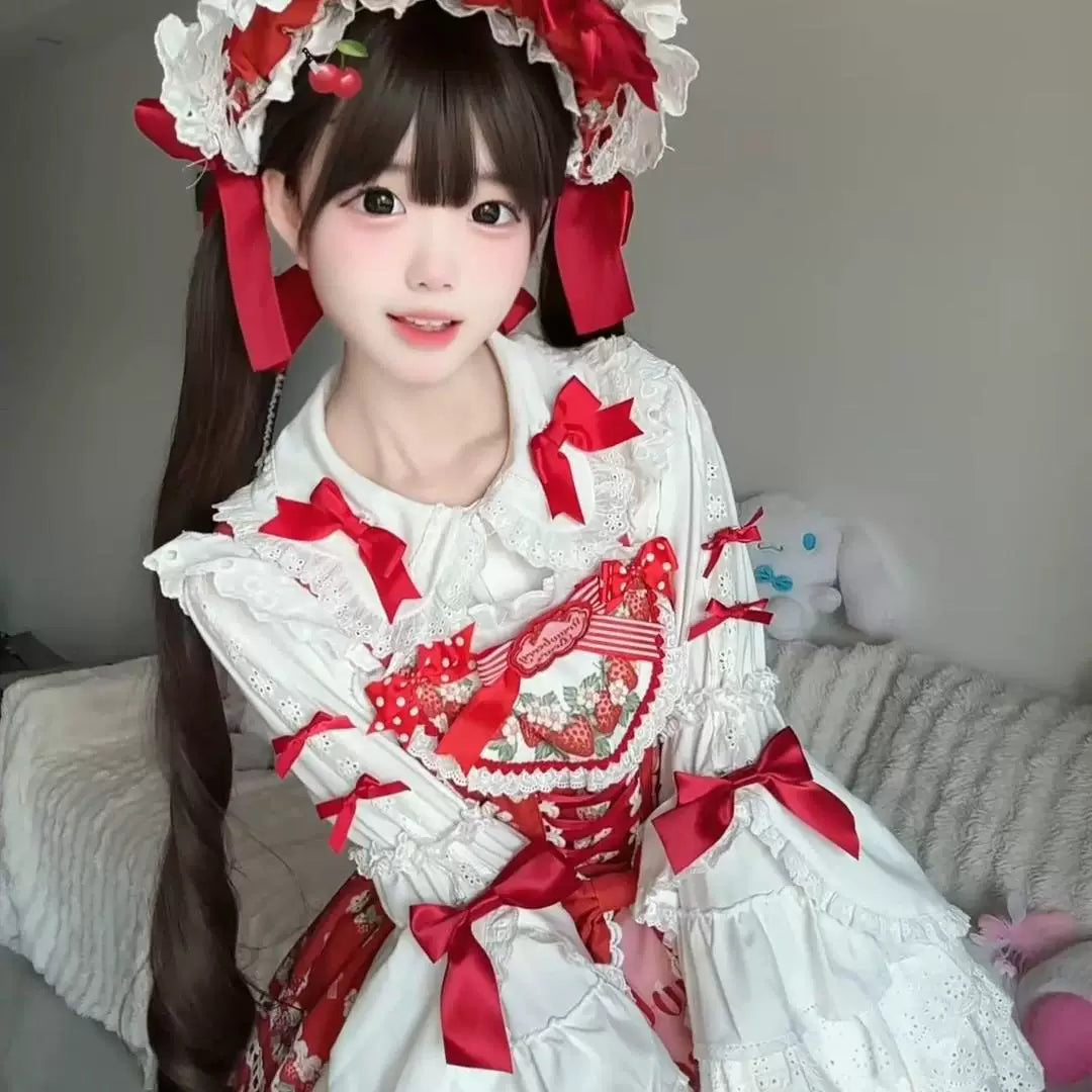 Star Fantasy - Sweet Strawberry Garden - Large Hime-Sleeve Blouse with Strawberry Motif
