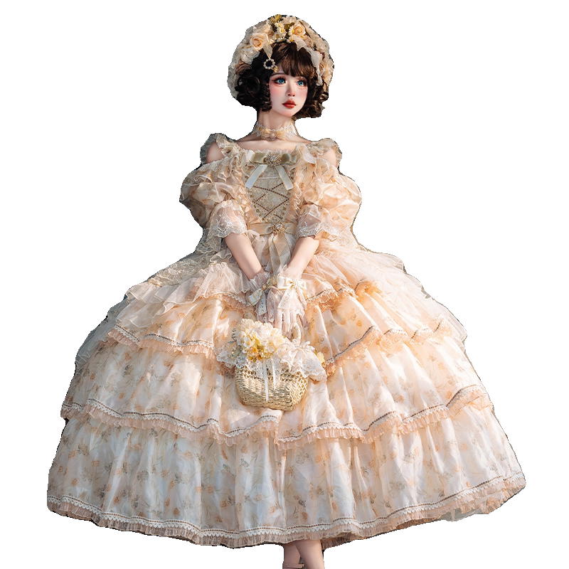 Cat Fairy - Rose Letter - Scattered floral chiffon JSK dress