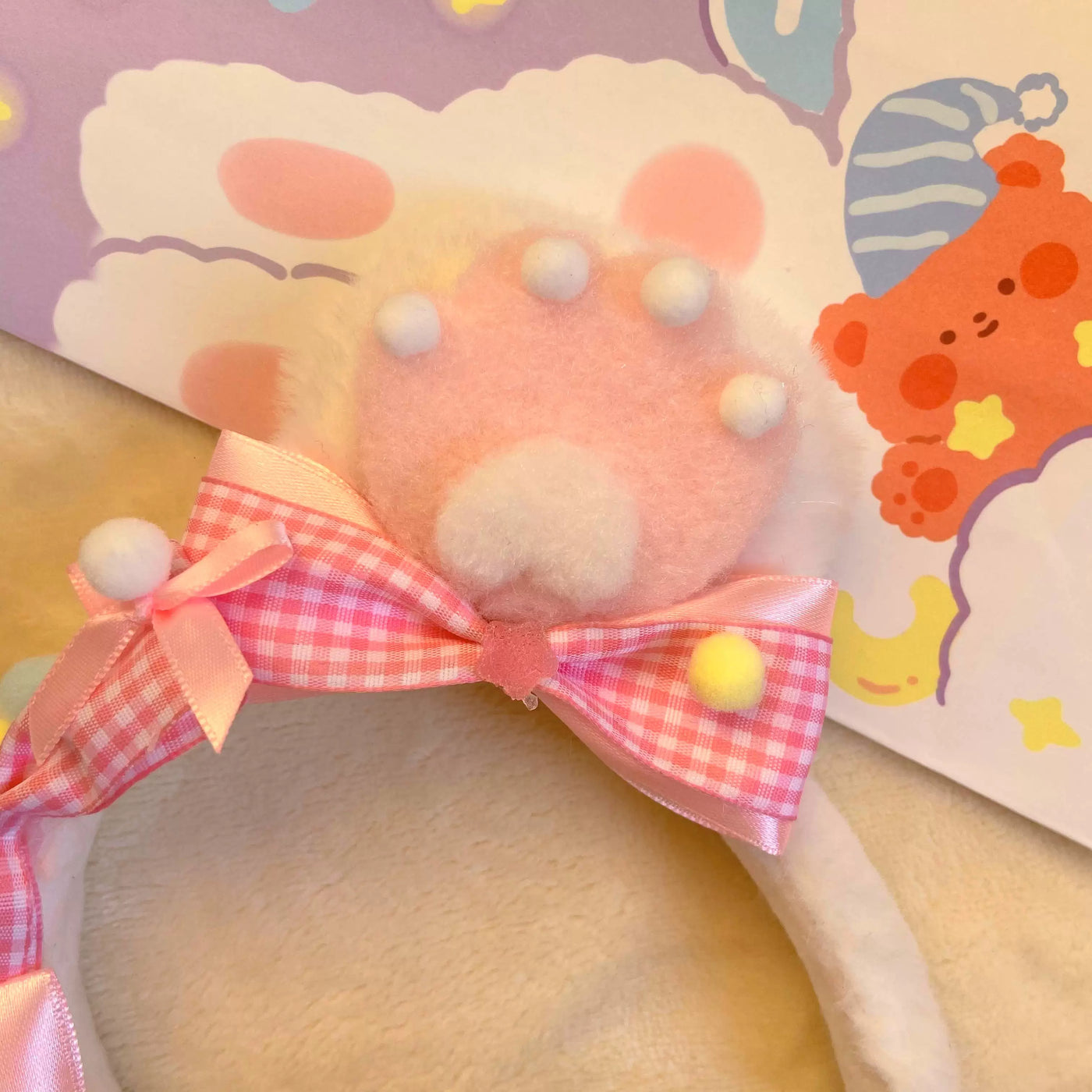 Bear doll - Teddy Bow - Plush Ear Headband with Gingham Bows