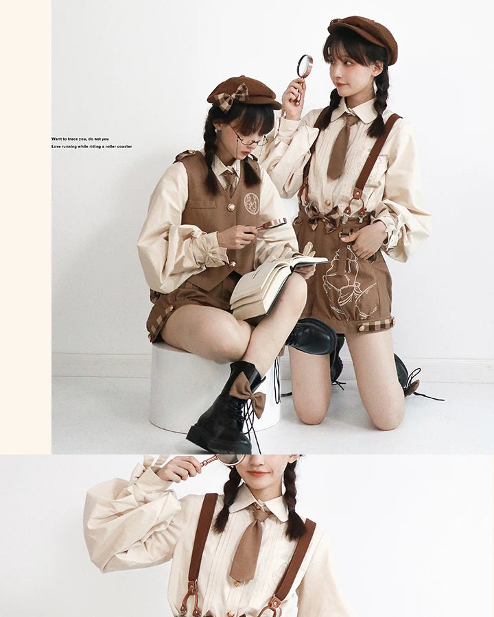 Baozi Pig - Detective Goose - Blouse, Vest and Shorts Options with a Cream Collar
