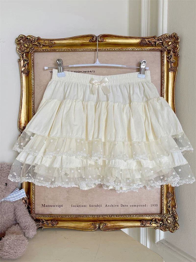 Sugar Girl - Sweet Lolita Cotton Bloomers - Lace Polka Dot Hem SK Skirt