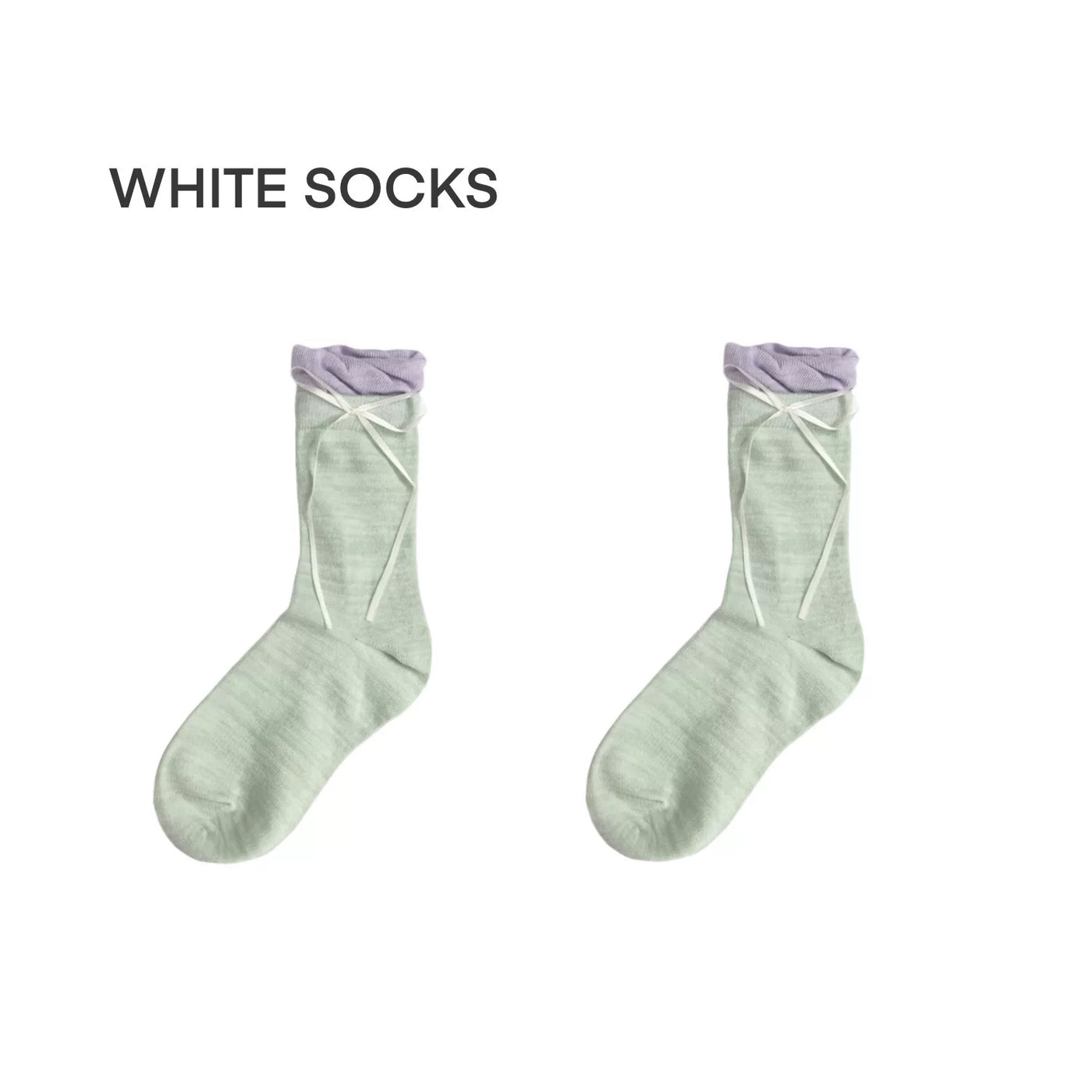 White Socks - Ballet Bow - Faux-Layered Calf Socks with Bow Ties