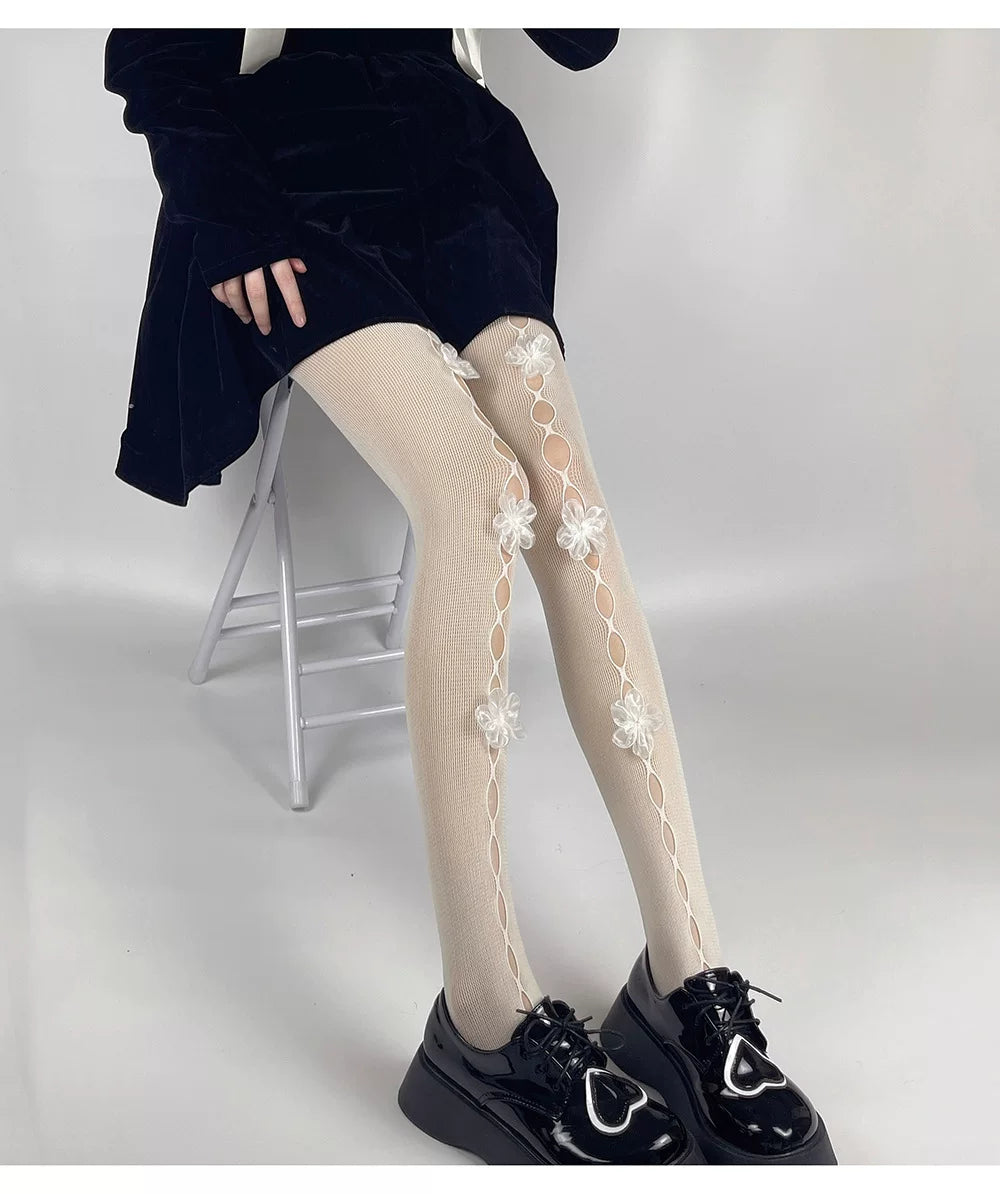 Fantasy Doll - Floral Cutout - Sheer Tights with Floral Openwork