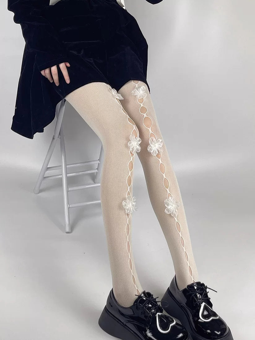 Fantasy Doll - Floral Cutout - Sheer Tights with Floral Openwork