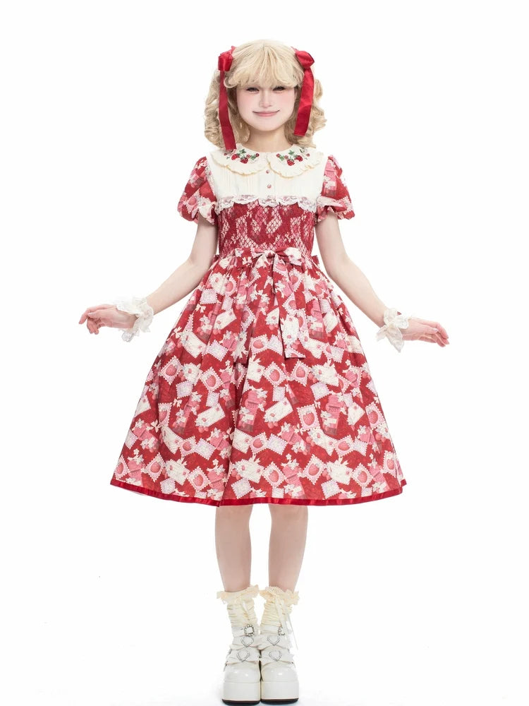 Strawberry Witch - Kawaii Lolita OP Dress - Strawberry Print OP Dress