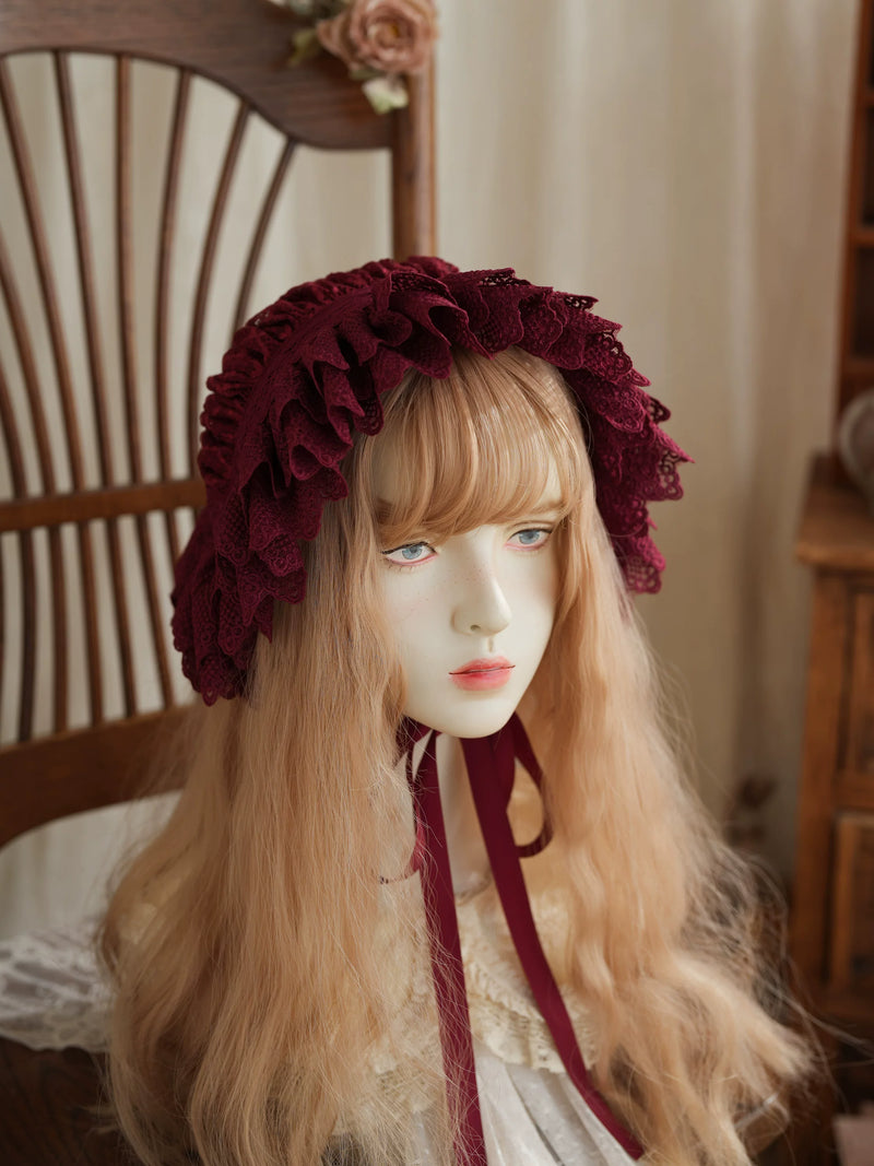 Star Box - Air Flora - Layered-Lace Bonnet with Long Ribbon Ties