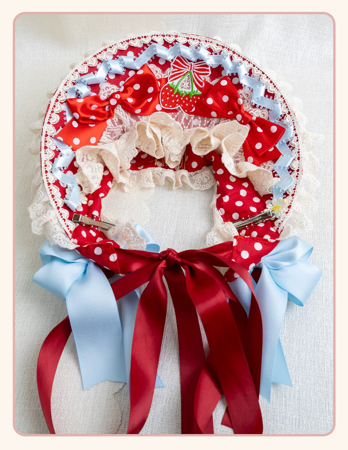 Stardust Rose - Strawberry Polka Dot - Six-Style Headwear Selection with Ice-Blue Ribbons