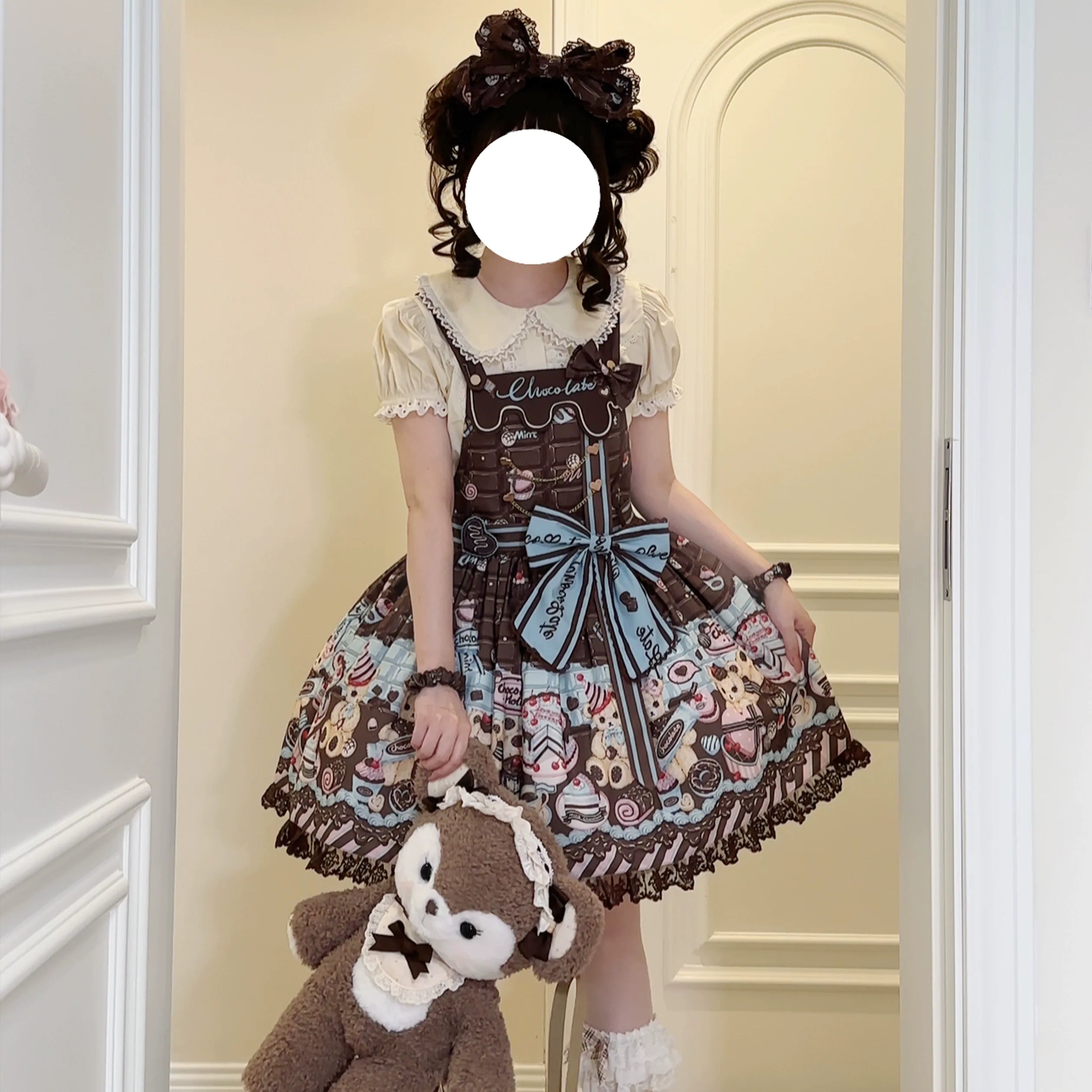 Sweet Dreams Baa Baa - Choco Bear-  High-Waist Suspender Lolita Dress