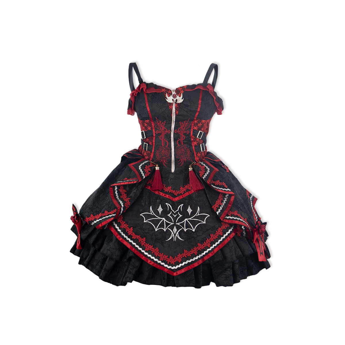 Leopard Cat Gothic JSK dress by Lolita Fetch featuring a black dress with leopard print cat pattern and hidden fragrance details.