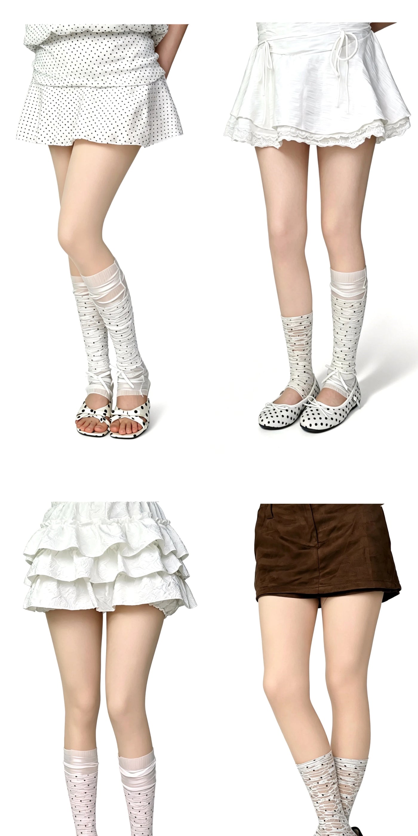 White Socks - Ballet Dot - Mid-Calf Scrunch Socks with Openwork Lace