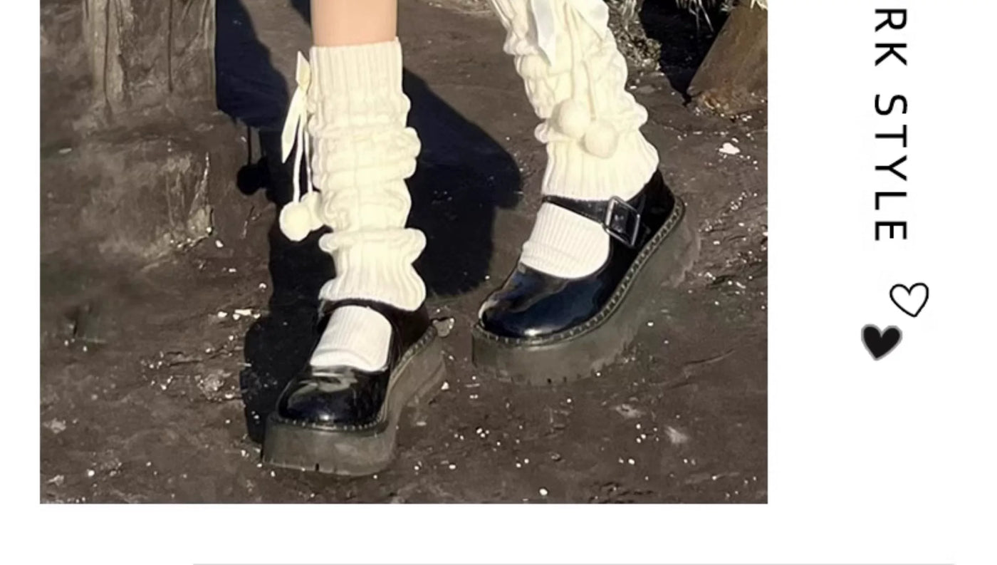Floral Milk Cat - Pom-Pom Bow - Knit Leg Warmers with Bow and Pom-Pom Details