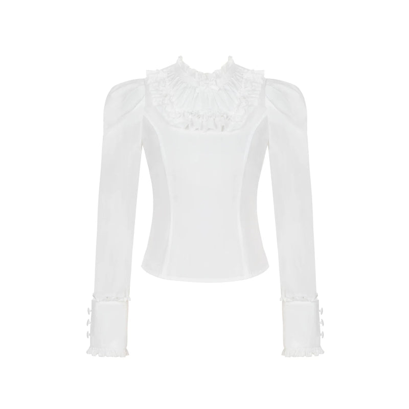 Letters & Verse Hyde Diary Academic JSK & Cape Options — Cotton Ruffle Stand-Collar Top, Cotton Ruffle Stand-Collar Top - Preorder (Supplier Dispatch from 7 Dec)