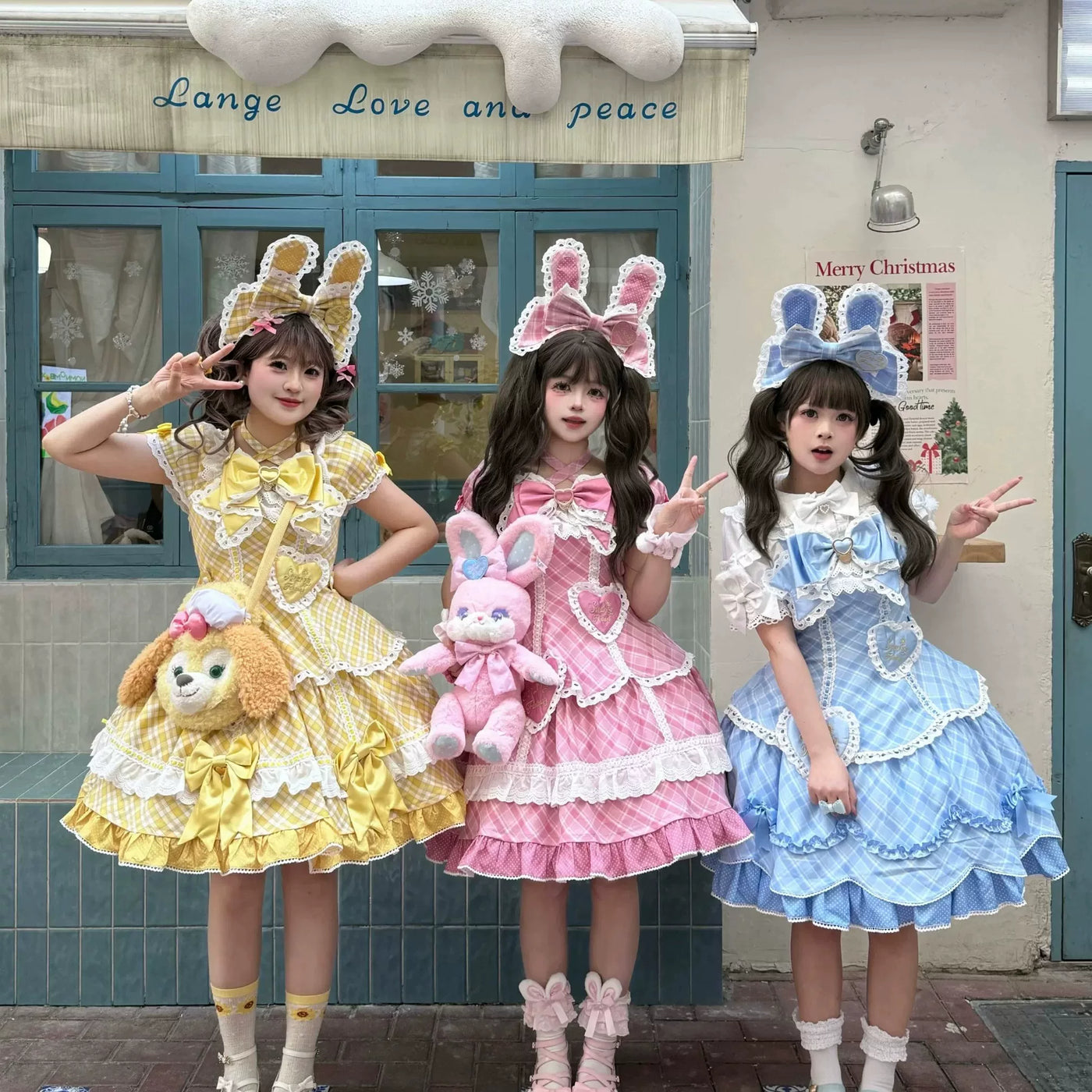 Star Fantasy - Shibuya Sweetheart - Plaid OP/JSK Dress Set with Lace Bunny-Ear Headwear