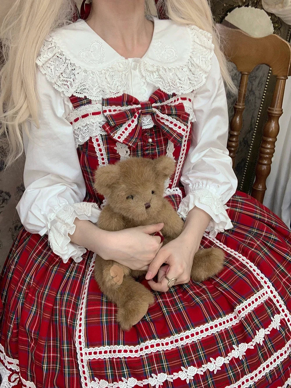 Miss Point - Plaid Petal Bunny - Kawaii Lolita Cotton Shirt, Bunny Ear