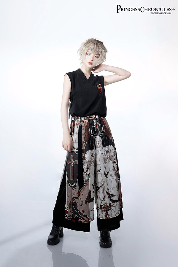 Princess Chronicles - Night Instructions - Chinese Style Printed Loose Trousers