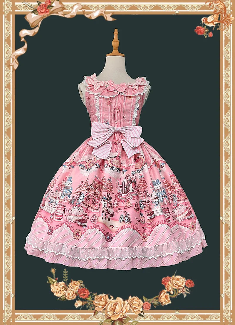 Infanta - Candy House - Old School Lolita Cake Print JSK Dress, Side Zipper