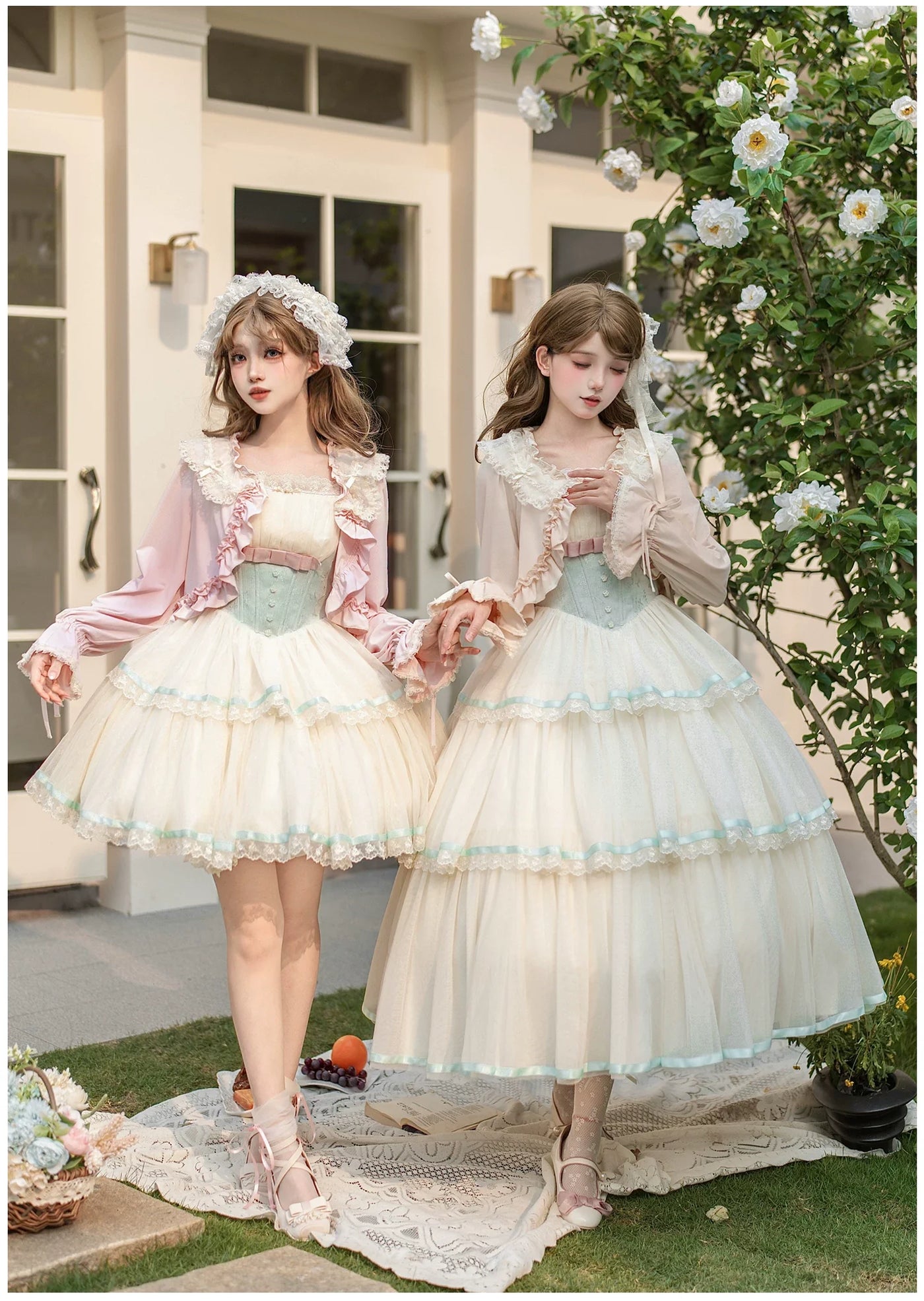 With PUJI - Sea Salt Soda - Classic Lolita Adjustable Corset JSK Dress, Tiered Tulle Hem
