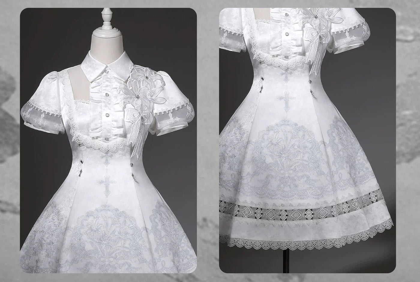 Letters from Unknown Star - White Classic Lolita Printed OP - Dress with Cross OP Dress