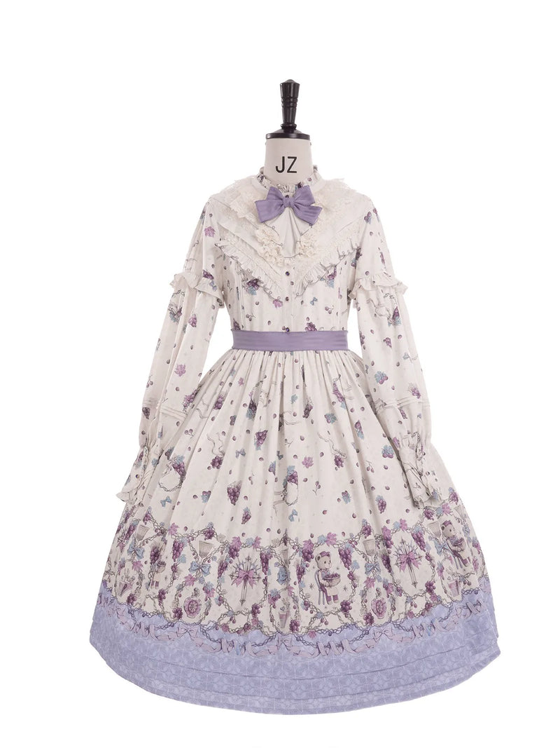 Tan Tuan Dream Winery Grape-Print Classic Lolita OP — Light Purple OP