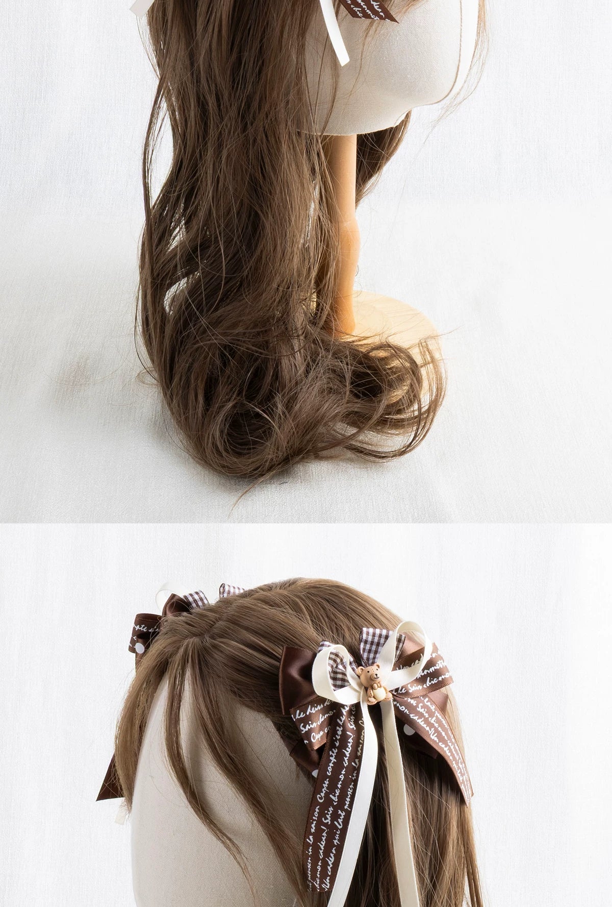 Lightbound Narrative - Chocolate Dot Bear-Ear - Headwear with Lace and Polka-Dot Bows