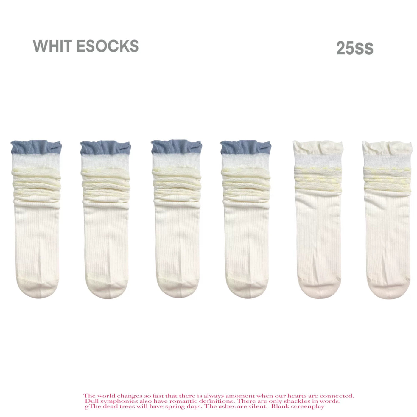 White Socks - Floral Openwork - Cotton-Yarn Mid-Calf Slouch Socks with Flower Motifs