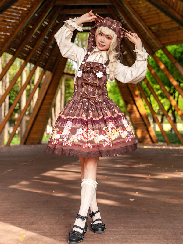 Infanta - Cream Kitty - Cotton Sateen Suspender Dress
