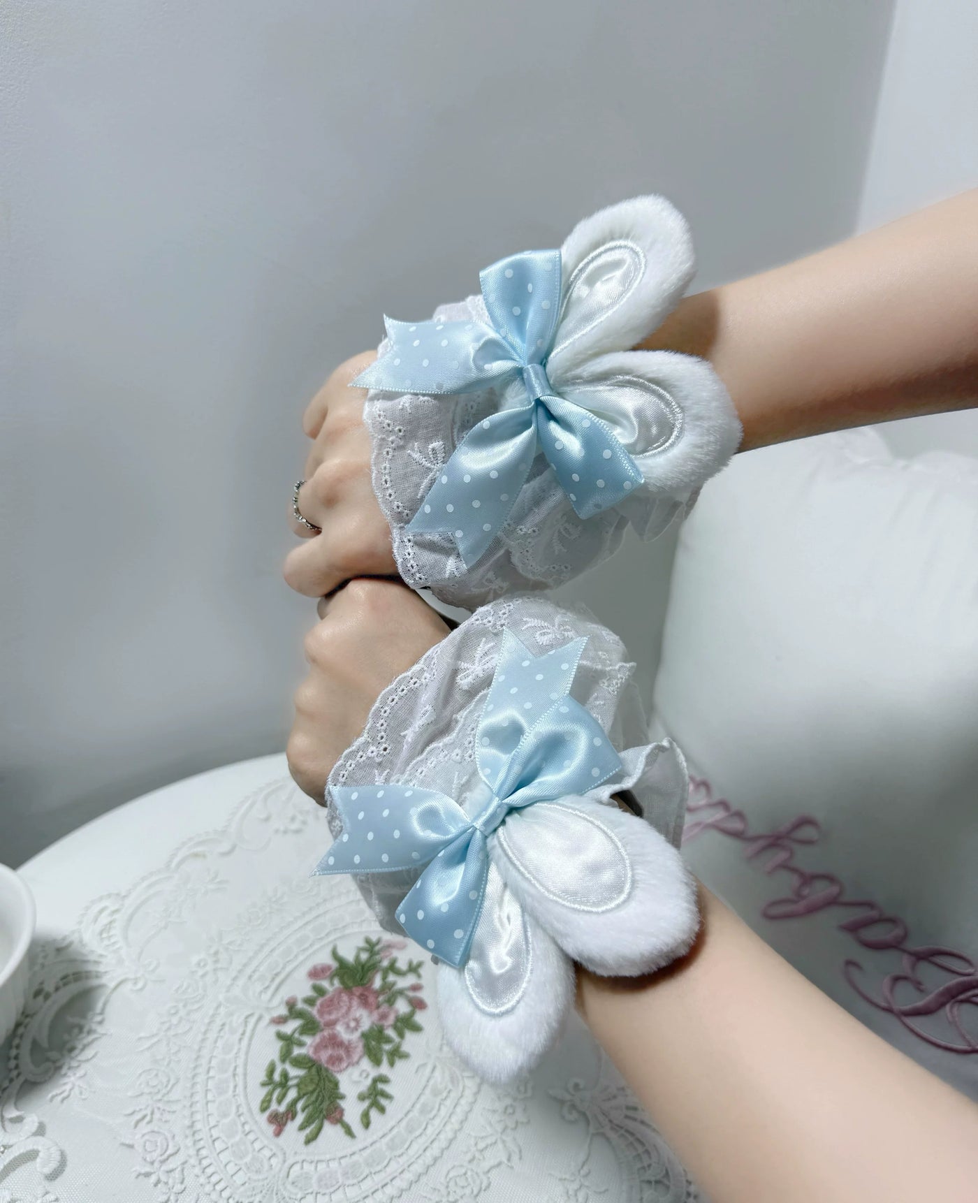 Fantasy Doll - Bunny-Ear Lace Bow - Lace Sleeve Cuffs with Bunny-Ear Shapes