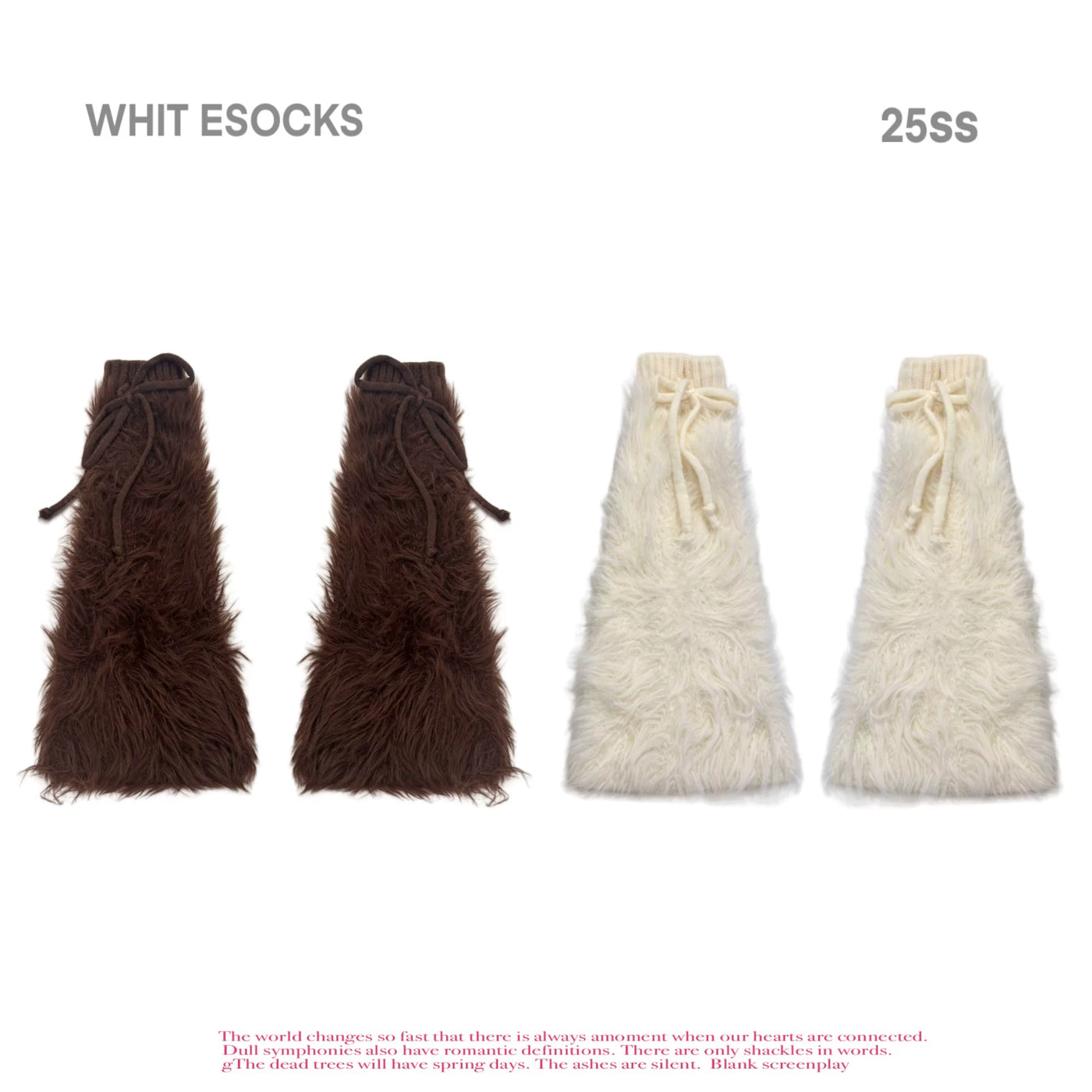 White Socks - Shaggy Tie - Thick Mid-Calf Leg Warmers with Tie Details