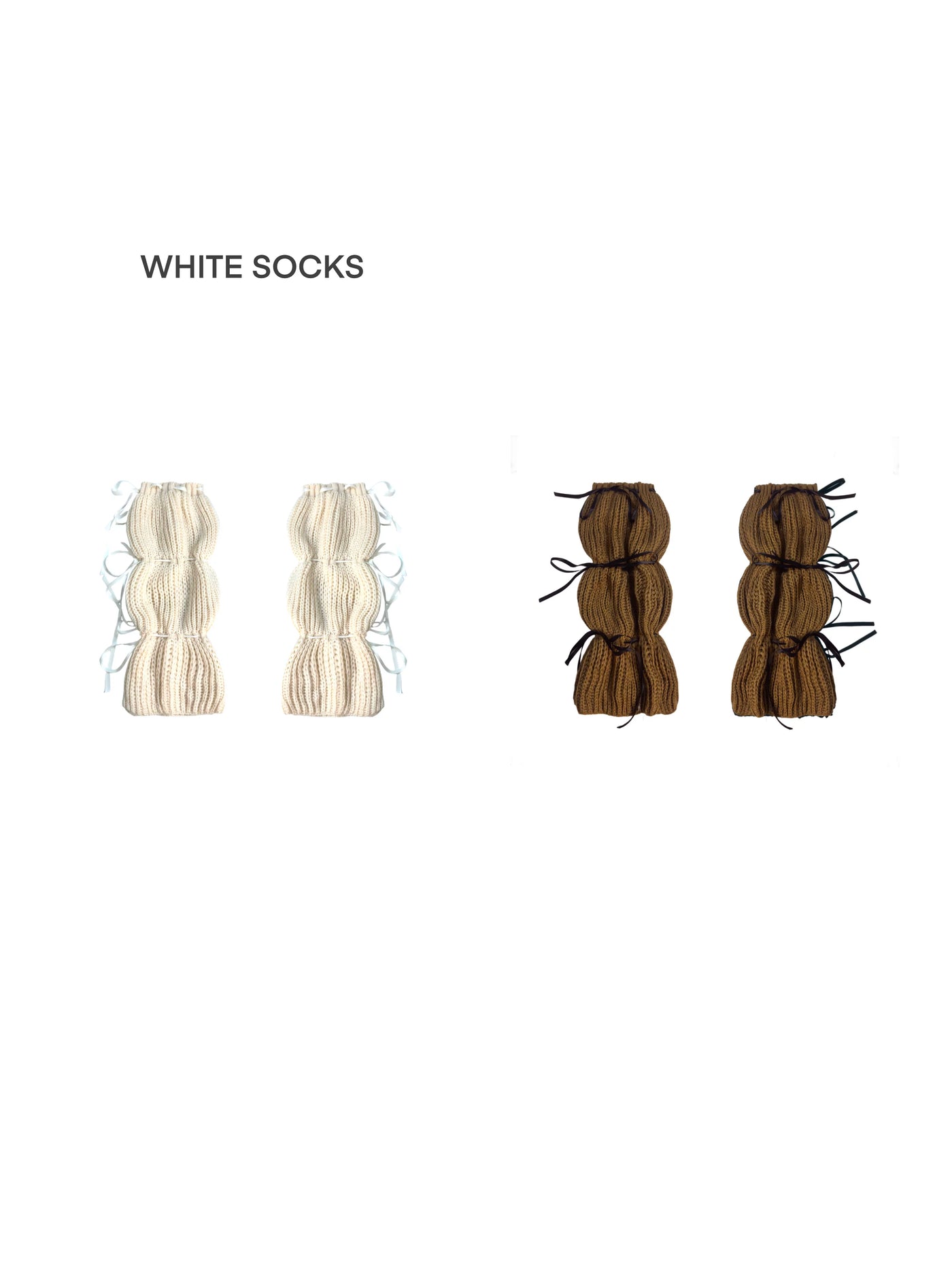 White Socks - Ballet Ribbon - Scrunched Knit Socks with Ribbon Ties