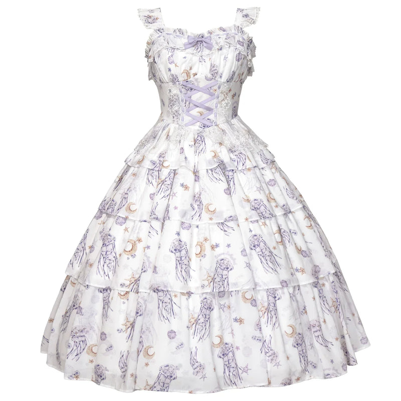 Chaton Jardin - Starry Jellyfish - Classic Lolita JSK or OP dress with star, moon and jellyfish print
