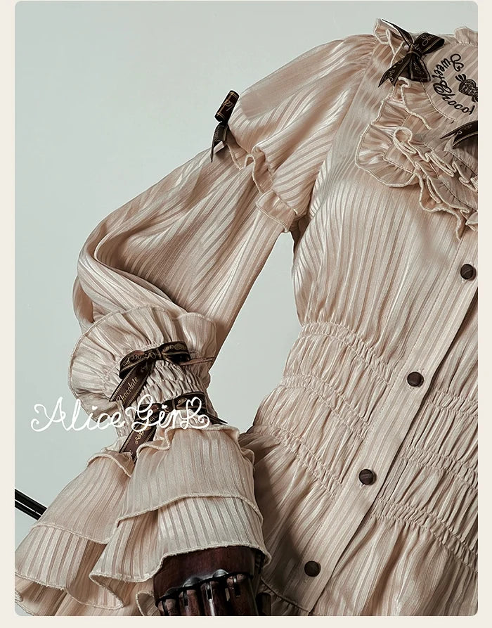 Alice Girl - Bear Chocolate Bar - Kawaii Lolita Blouse, Long Sleeve