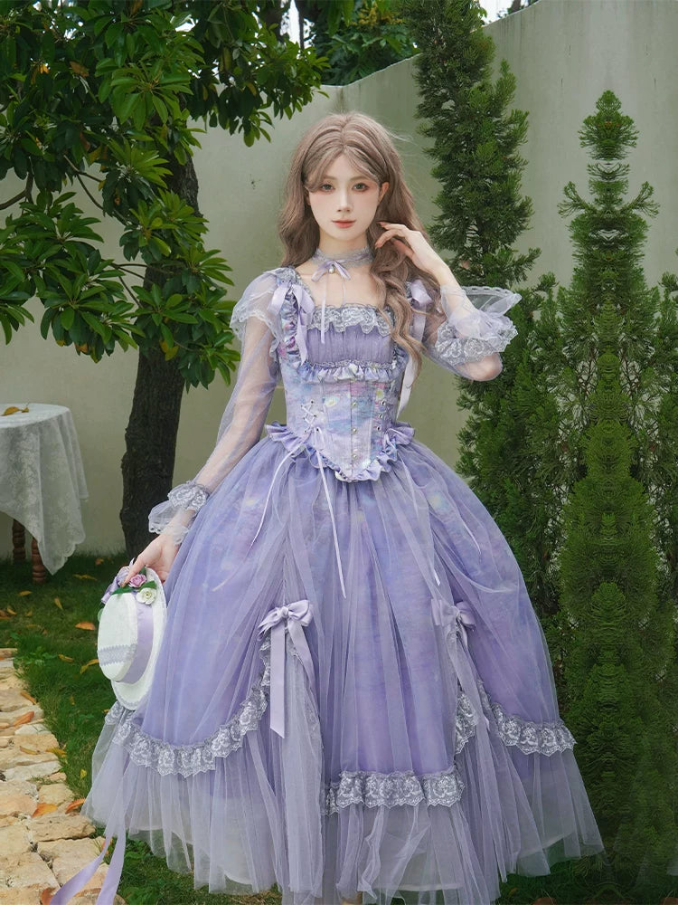 With PUJI - Wisteria in the Mist - Classic Lolita OP Dress, Boned Bodice Detail detail view 3