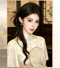 Kunkun Fish - Flower-Bud Feather Bun - clip-on side bun hairpiece - Clip-On Side Bun [Brown Black]