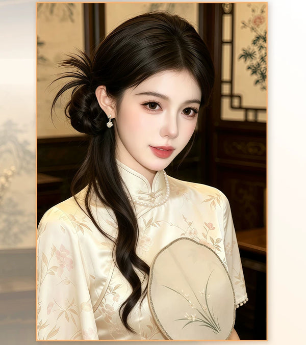 Kunkun Fish Flower-Bud Feather Bun clip-on side bun hairpiece - additional view 1