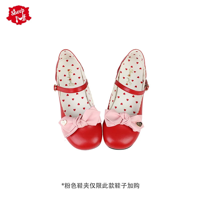 Sheep Puff Valentine rounded bow shoe clip accessory with pink and white sheep design, perfect for decorative footwear.