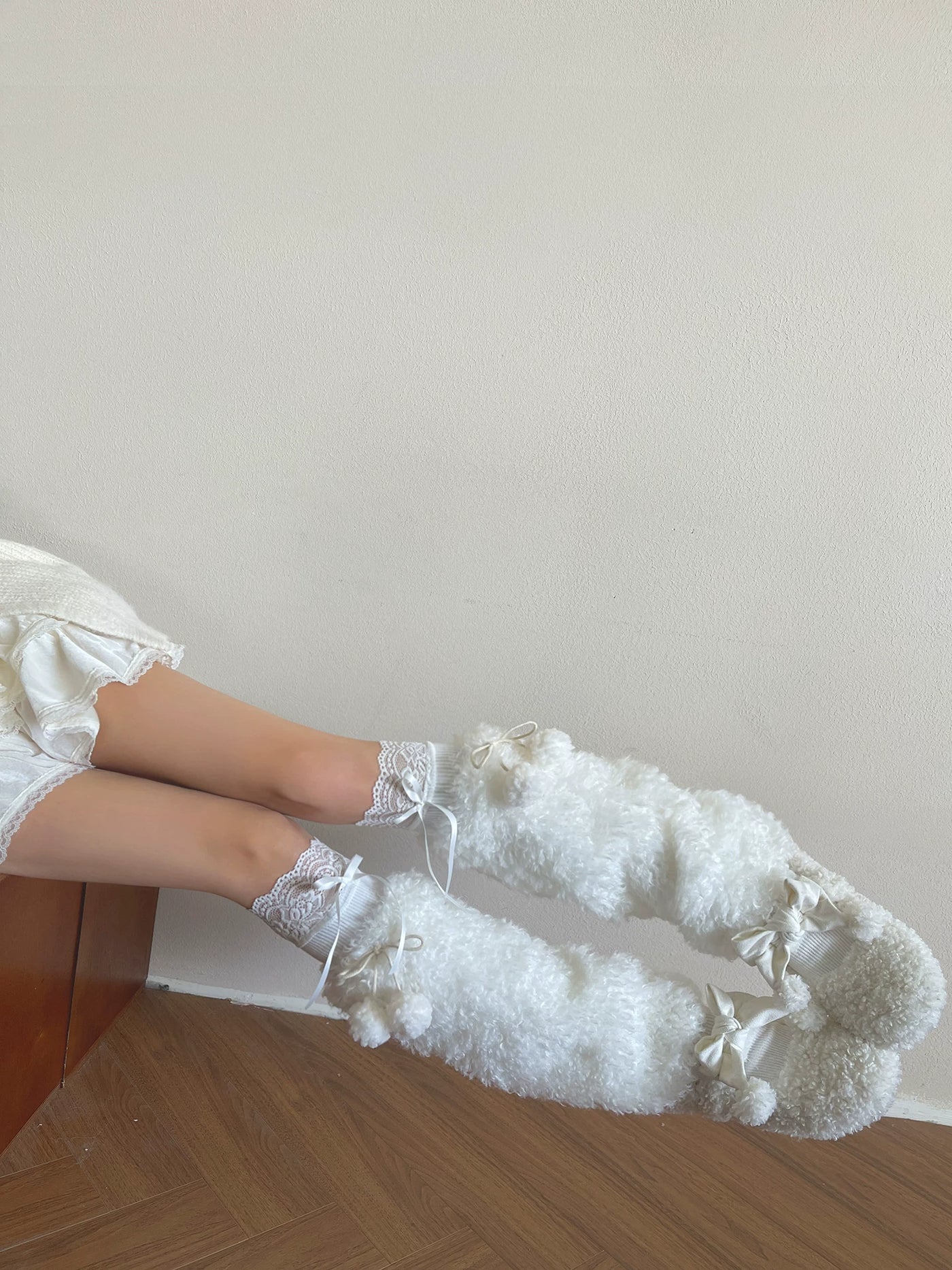 Sock Noble - Winter Pom-Pom Plush - White Socks and Sock Covers with Plush Pom-Pom Accents